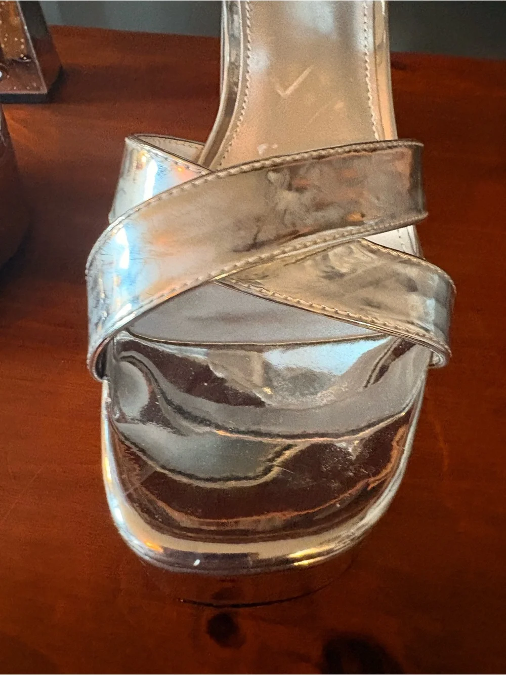 Nine West Metallic Silver Platform Block Heel Sandals